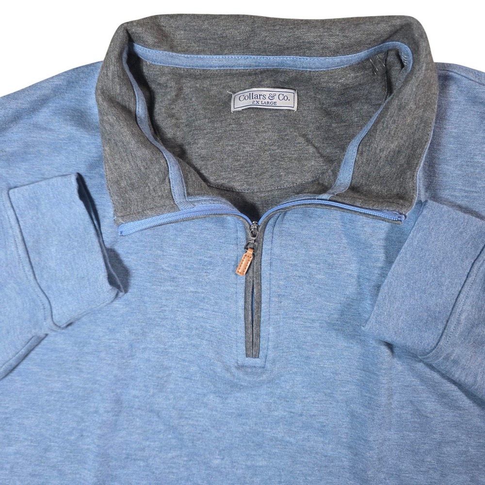 Collars & Co Quarter Zip Pullover Mens 2XL Blue Grey Heathered Long Sleeve